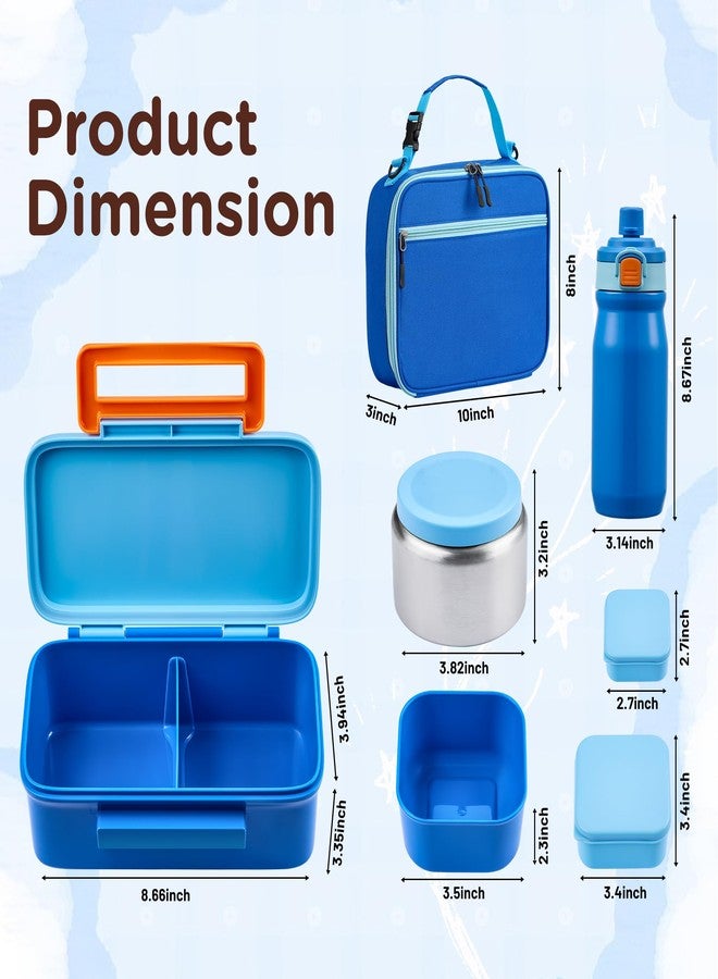 JXXM Bento Lunch Box for Kids With 8oz Thermo, Leakproof Bento Box with with 2 Compartments, Insulated Bottle, Lunch Bag, BPA Free Dishwasher Safe for School Girls Boys (Blue) - Image 2